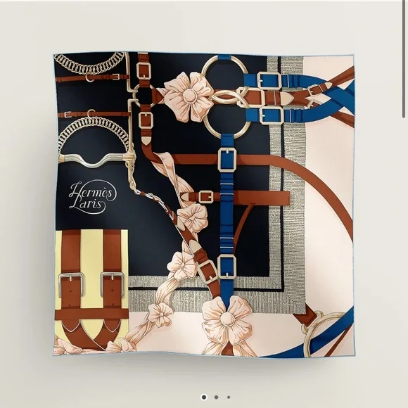Hermes Grand Manege Detail scarf 70 Brand New Color: Caban / Rose Poudre / Jaune - Picture 4 of 5